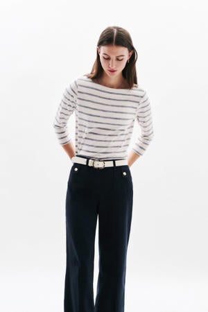 gestreepte top ecru/blauw