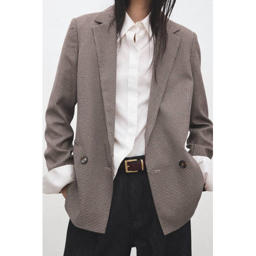 Mango geruit regular blazer grijs melange afbeelding