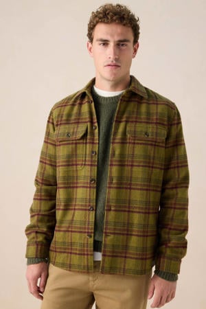 geruit overshirt met wol donkergroen