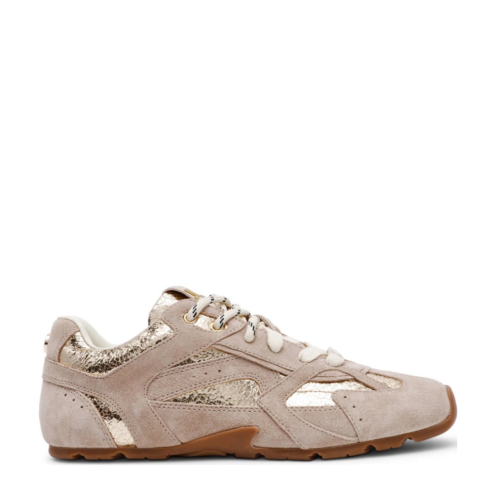 Taupe en gouden dames Steve Madden Asiel suède sneakers met veters