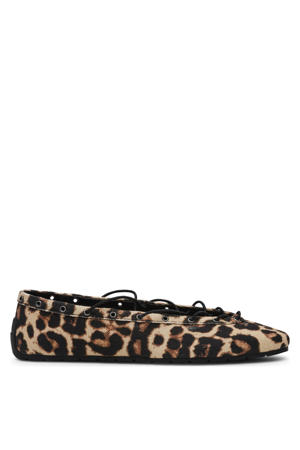 Pointe ballerina's met panterprint beige/zwart