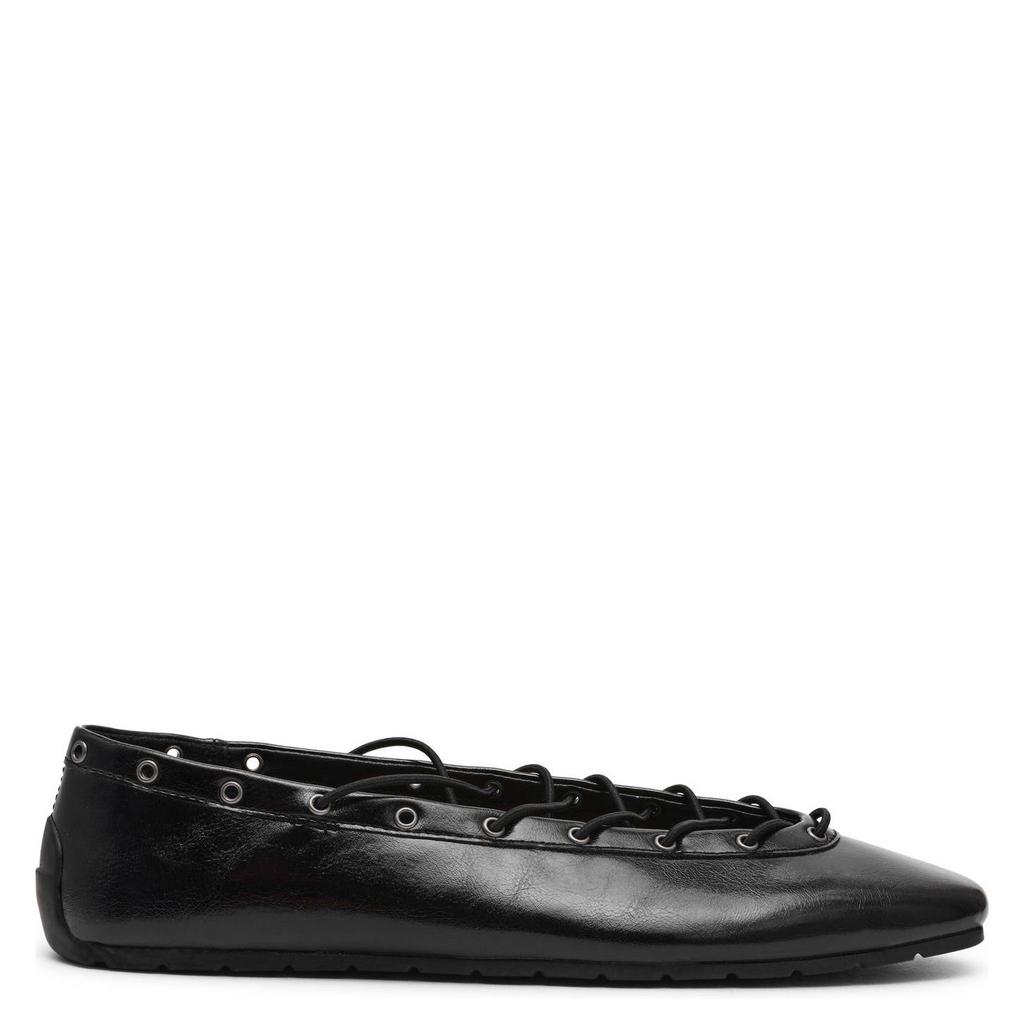 Zwarte dames Steve Madden Pointe ballerina's van imitatieleer met veters