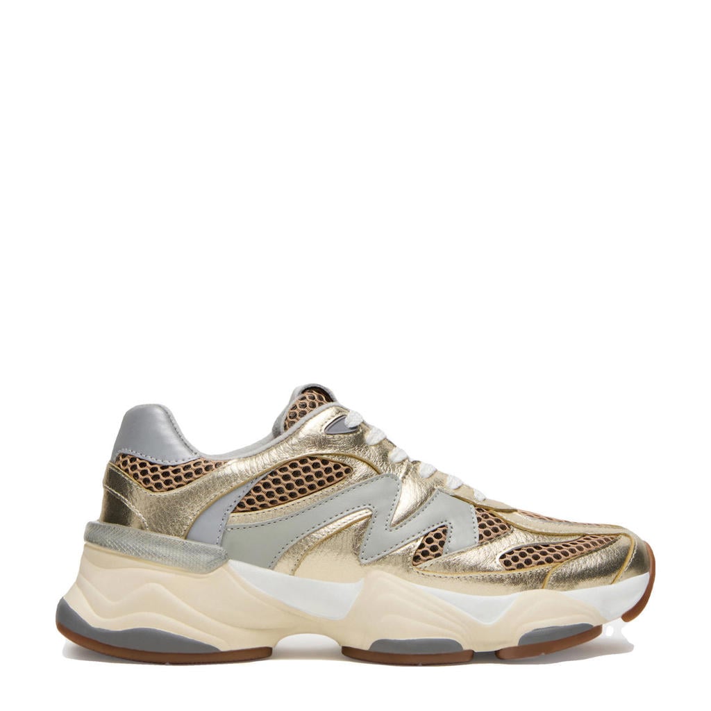 Goud en multikleurige dames Steve Madden Speeder chunky sneakers van imitatieleer en textiel met veters