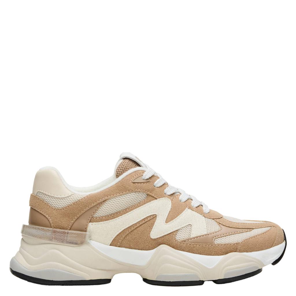 Taupe dames Steve Madden Speeder chunky sneakers van imitatieleer en textiel met veters