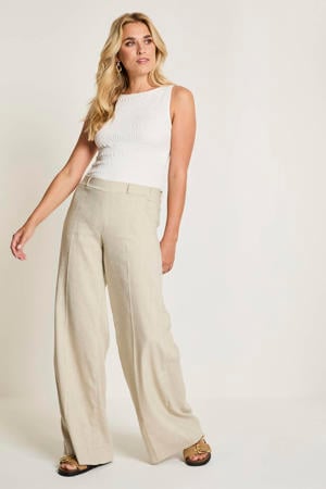 wide leg high waist broek met linnen lichtgroen