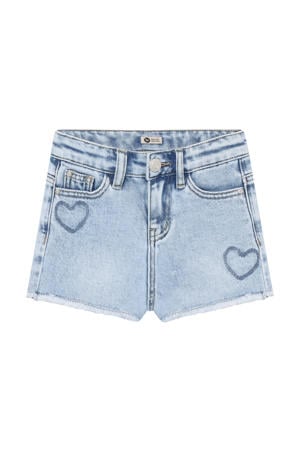 denim straight regular waist short met hartjes light blue denim
