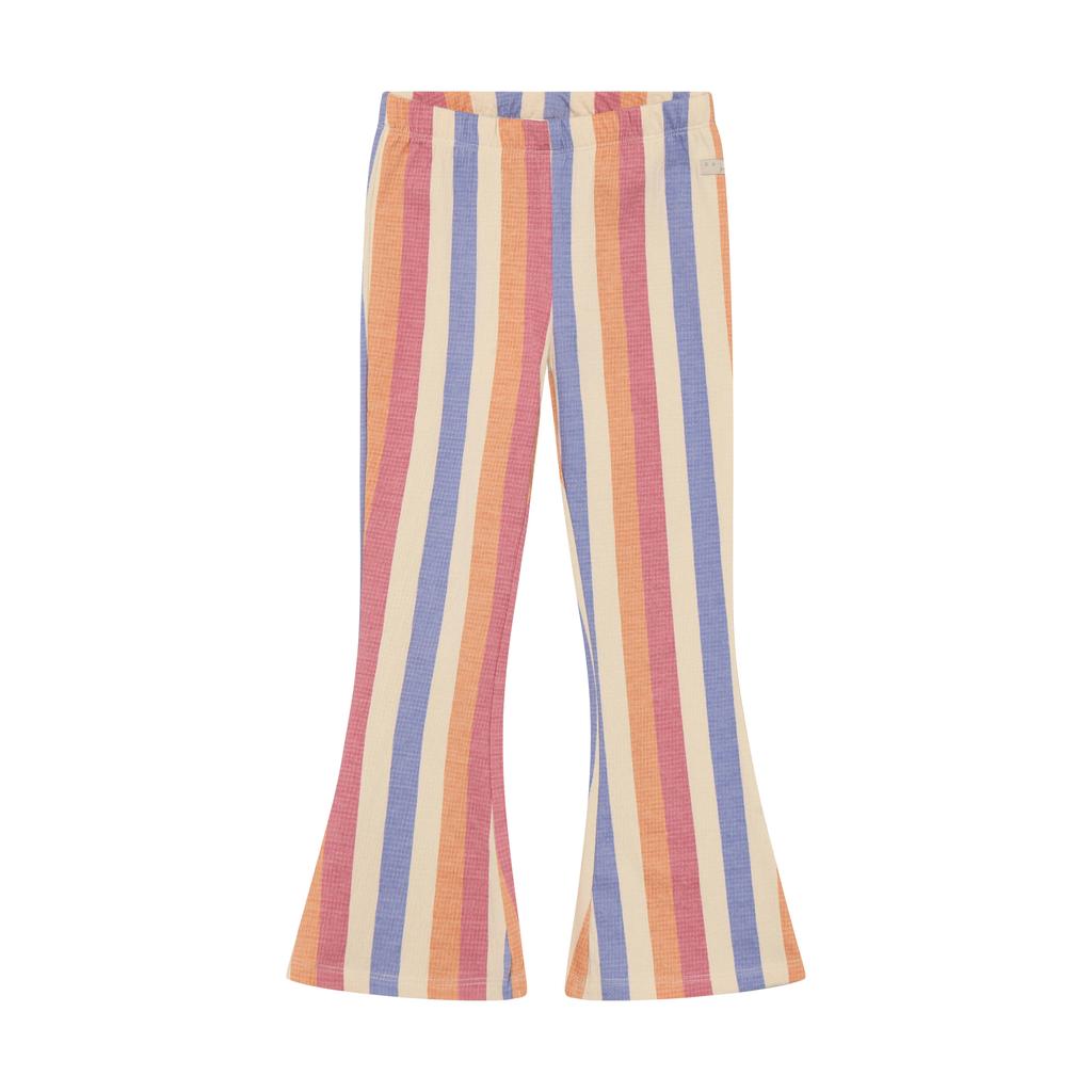 Roze en multikleurige meisjes Daily7 flared regular waist gestreepte legging van katoen met elastische tailleband