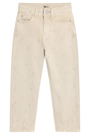 denim mom jeans met hartjes beige