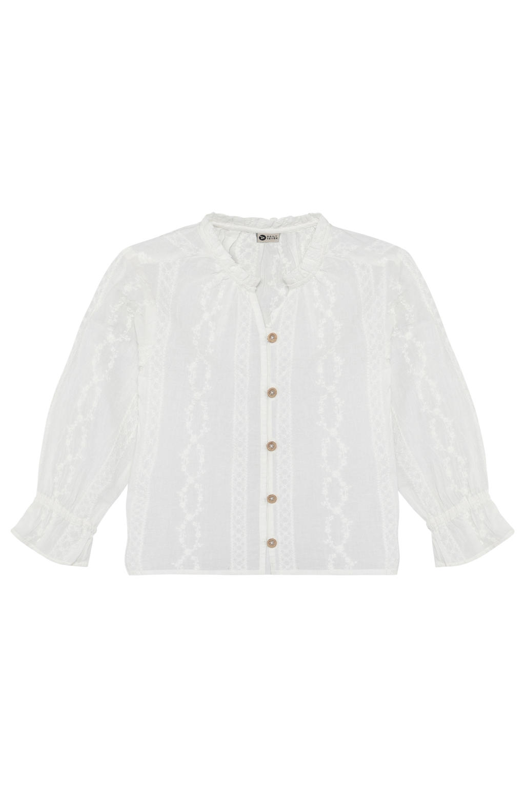Witte meisjes Daily7 blouse broderie van katoen met effen, lange mouwen, V-hals en knoopsluiting