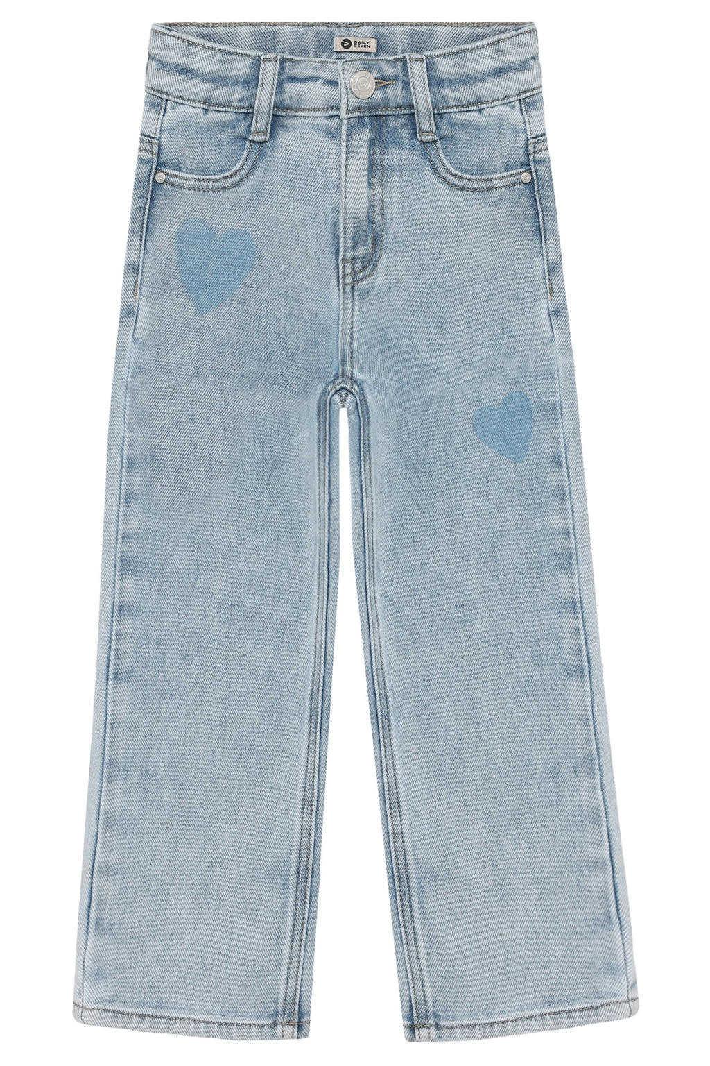 Light blue denim meisjes Daily7 wide leg jeans van denim met rits- en knoopsluiting en printopdruk