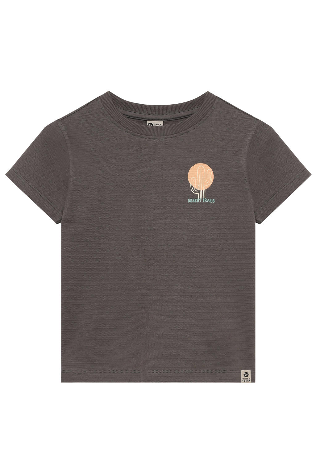 Grijze jongens Daily7 T-shirt van katoen met backprint, korte mouwen, ronde hals en textuur