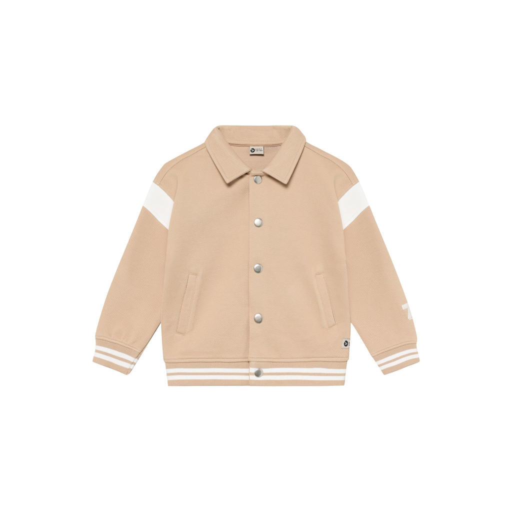 Zand en witte jongens Daily7 sweatvest met meerkleurige print, lange mouwen, klassieke kraag, drukknoopsluiting en textuur