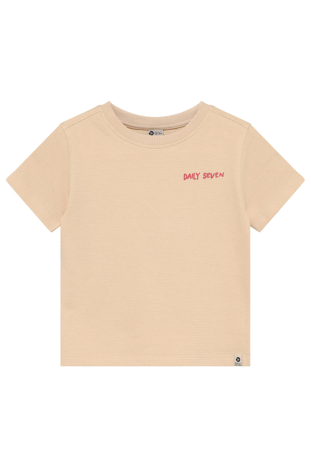 Zandkleurige jongens Daily7 T-shirt van katoen met backprint, korte mouwen en ronde hals