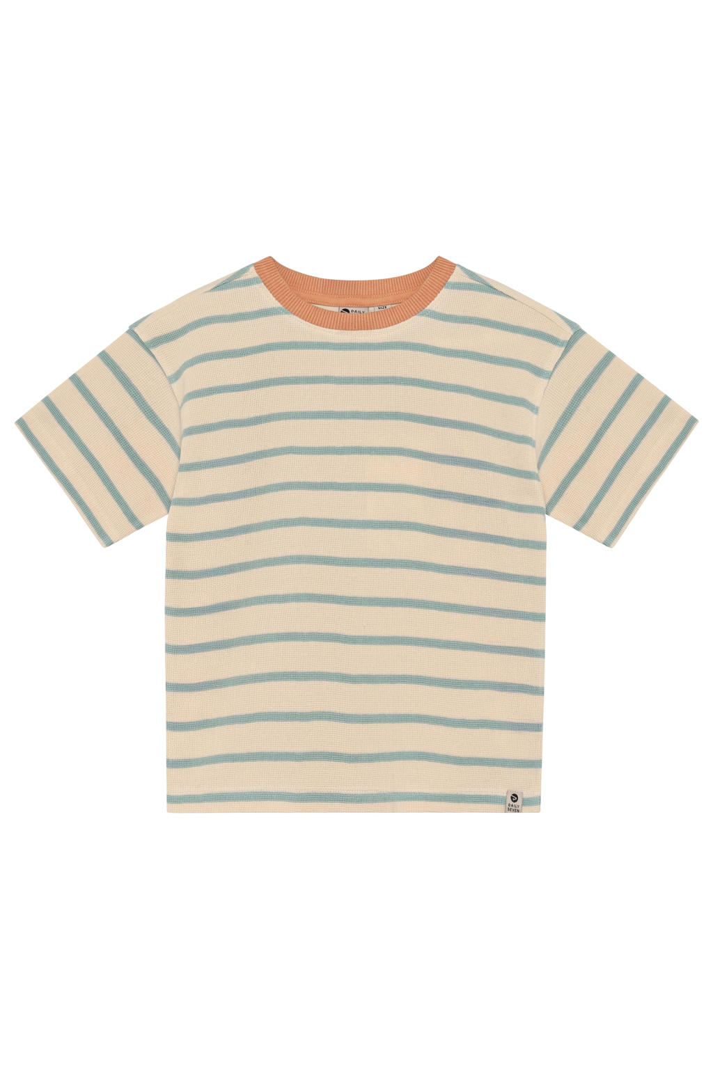 Beige en groene jongens Daily7 gestreepte T-shirt van katoen met korte mouwen, ronde hals en textuur