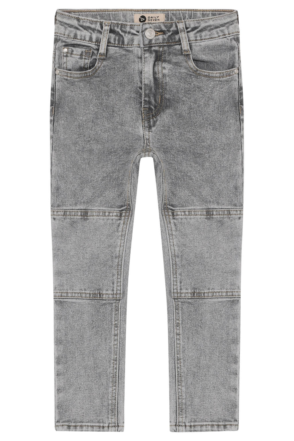 Grey denim jongens Daily7 straight leg jeans van stretchdenim met rits- en knoopsluiting en effen