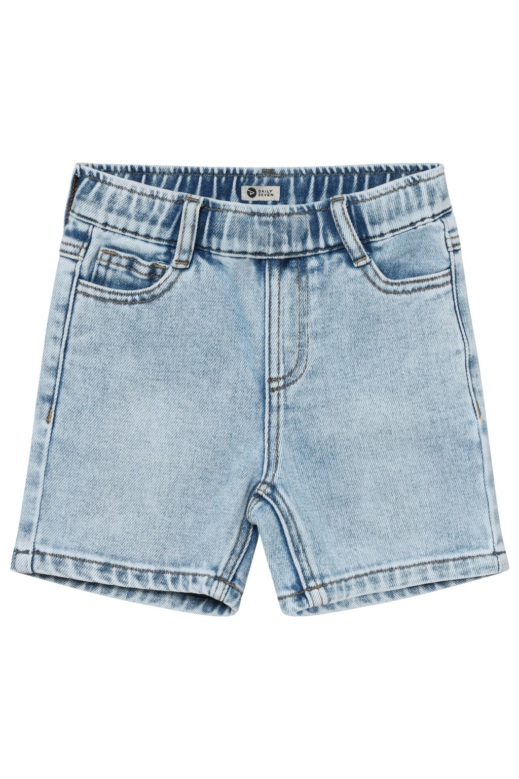 Light blue denim jongens Daily7 baggy regular waist short van jog denim met elastische tailleband en effen