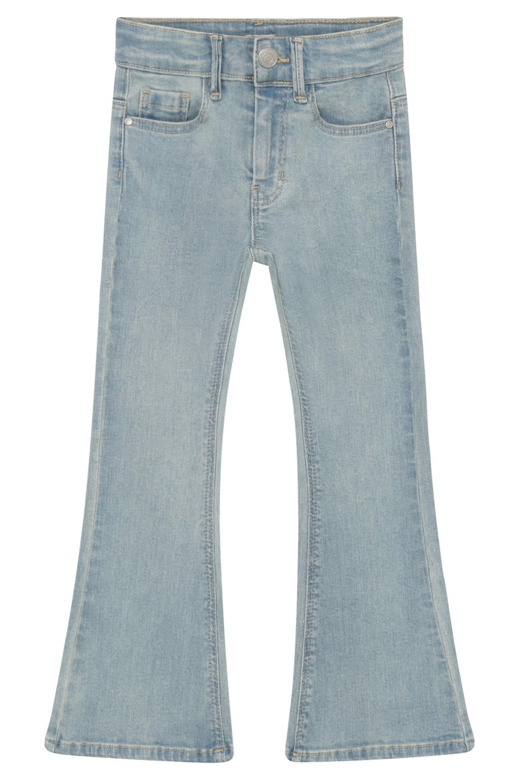 Light blue denim meisjes Daily7 flared jeans van stretchdenim met regular waist, rits- en knoopsluiting en effen
