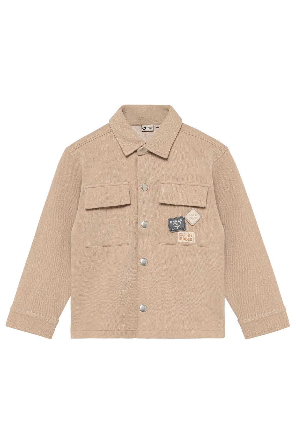 Beige jongens Daily7 overshirt van katoen met backprint, lange mouwen, klassieke kraag, drukknoopsluiting en textuur