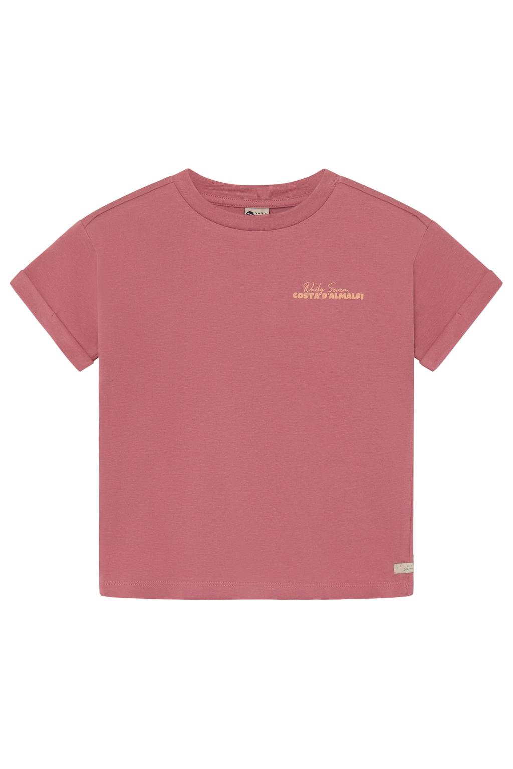 Roze meisjes Daily7 T-shirt van katoen met backprint, korte mouwen en ronde hals