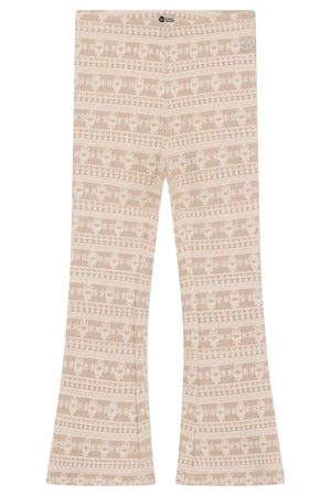 regular waist flared broek beige met textuur