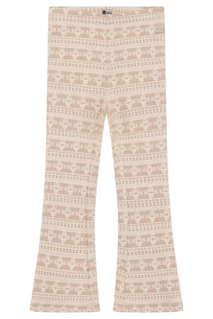 regular waist flared broek beige met textuur