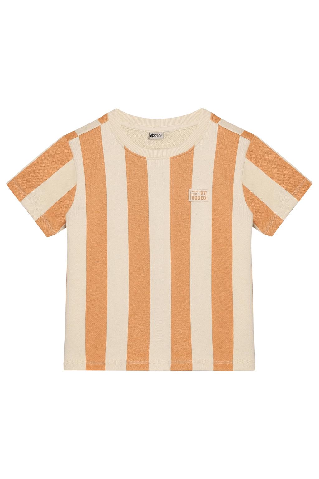 Bruin, goud en ecru jongens Daily7 gestreepte T-shirt van katoen met korte mouwen en ronde hals