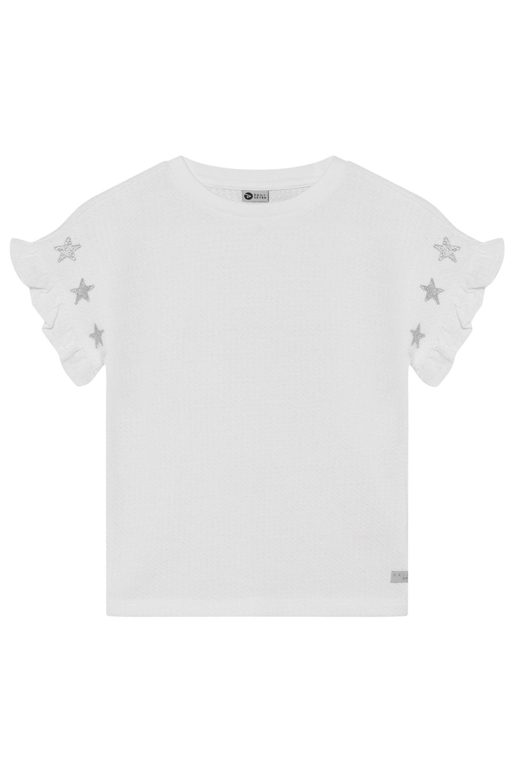 Witte meisjes Daily7 T-shirt van katoen met sterrenprint, korte mouwen, ronde hals en borduursels