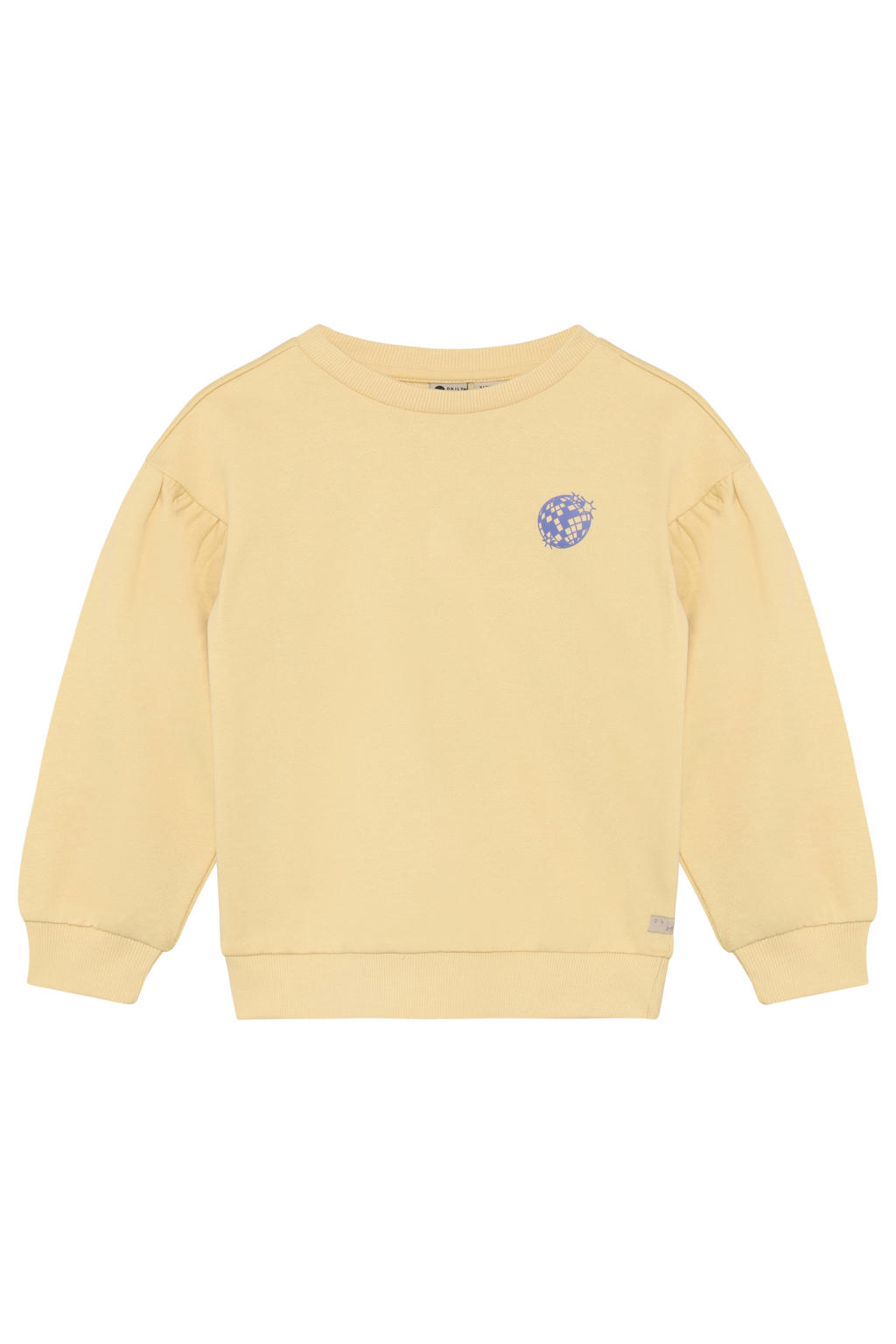 Gele meisjes Daily7 sweater met backprint, lange mouwen, ronde hals en glitters