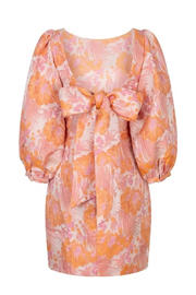 thumbnail: Roze en oranje dames Lofty Manner gebloemde zomerjurk van polyester met lange mouwen en ronde hals