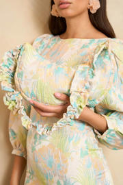 thumbnail: Blauw en multikleurige dames Lofty Manner gebloemde zomerjurk van polyester met lange mouwen en ronde hals