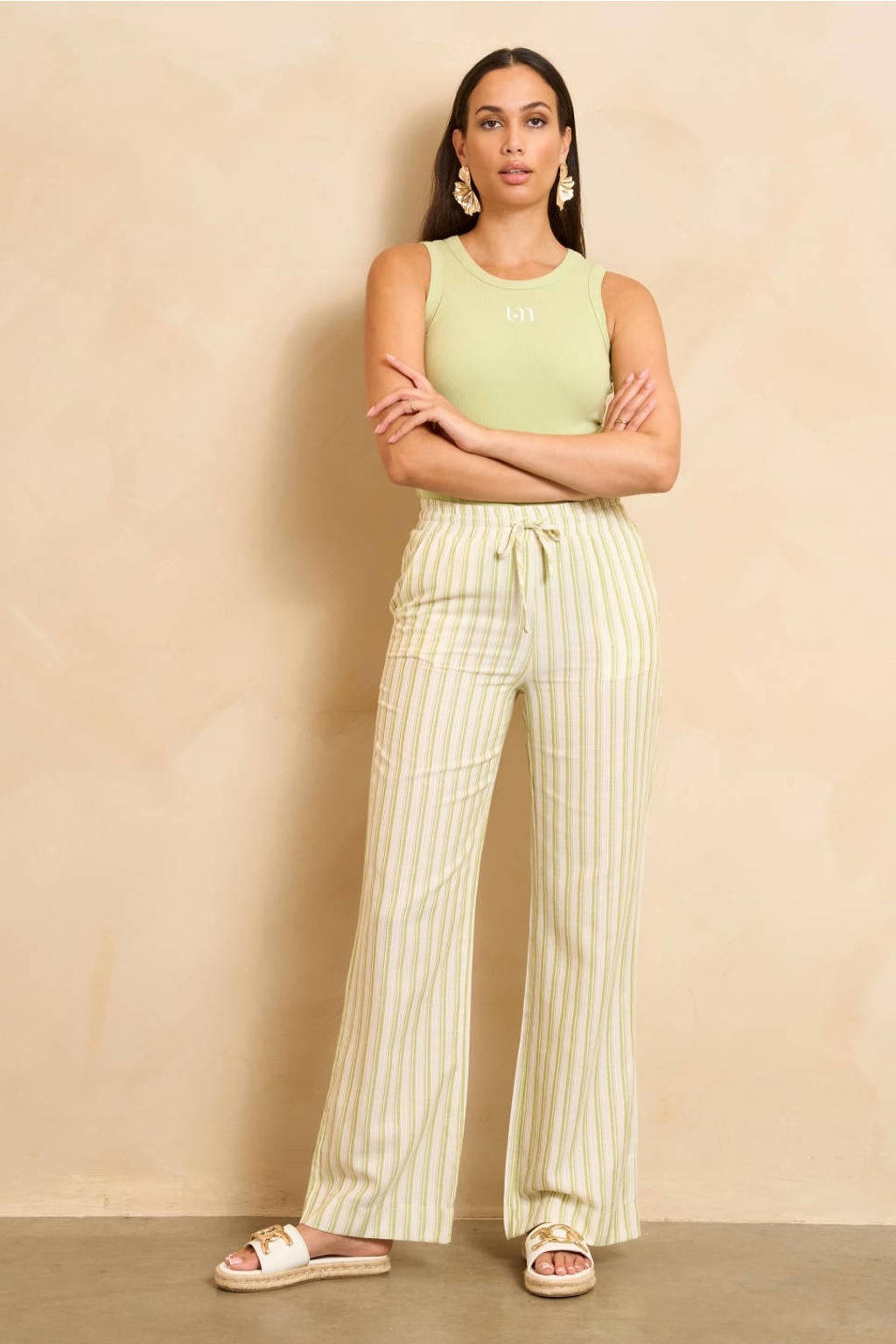 Mintgroene dames Lofty Manner top van polyester met effen en ronde hals