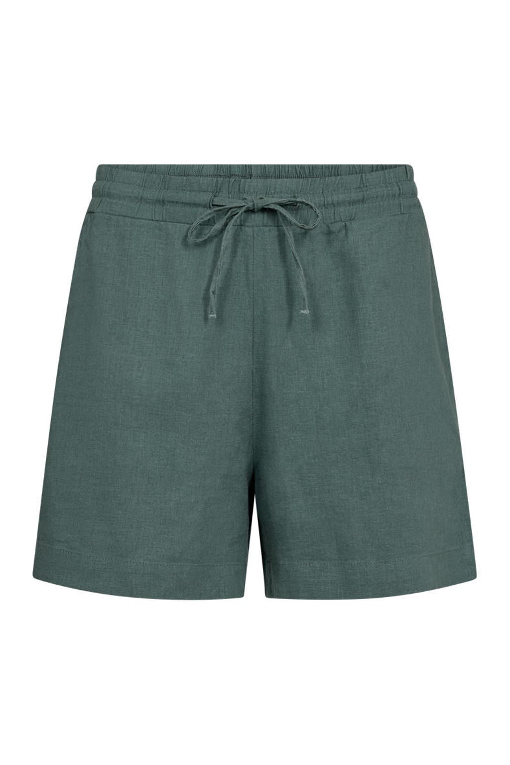 Grijsgroene dames FREEQUENT regular waist casual short van linnen met elastische tailleband met koord en effen