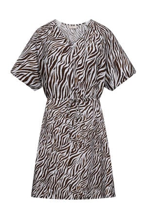 korte jurk met zebraprint bruin