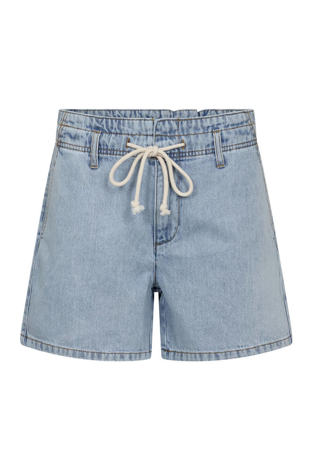 Light blue denim dames FREEQUENT regular fit short van katoen met elastische tailleband met koord en effen