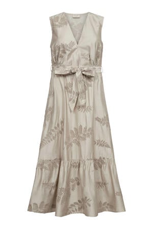 viscose gebloemde midi jurk - beige
