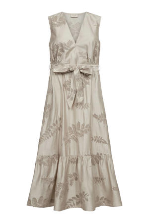 viscose gebloemde midi jurk - beige