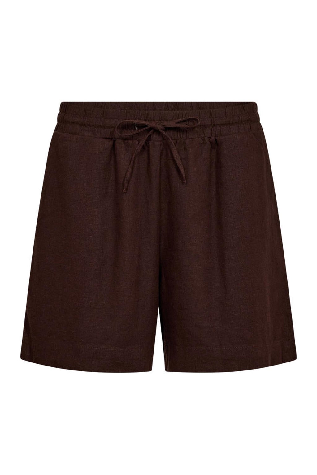 Donkerblauwe dames FREEQUENT regular waist casual short van linnen met elastische tailleband met koord en effen