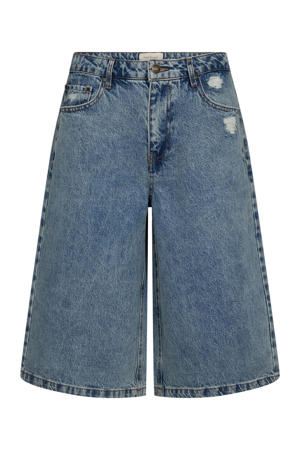 wide leg regular waist short medium blue denim