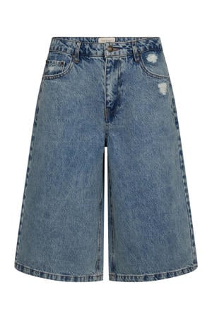 wide leg regular waist short medium blue denim