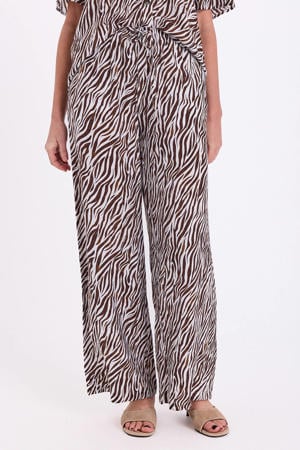 wide leg regular waist broek met zebraprint bruin