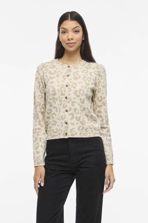 gebreid vest met panterprint ecru
