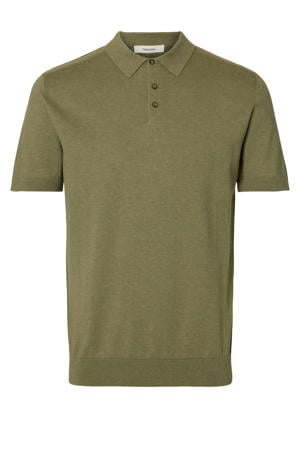 regular polo fijn gebreid olijfgroen