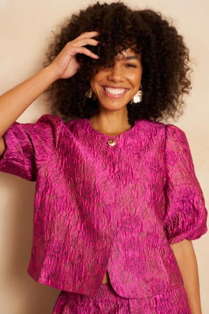 gebloemde top met lurex paars