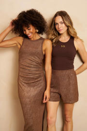 thumbnail: Lofty Manner midi jurk met glitters en split - bruin