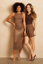 thumbnail: Lofty Manner midi jurk met glitters en split - bruin