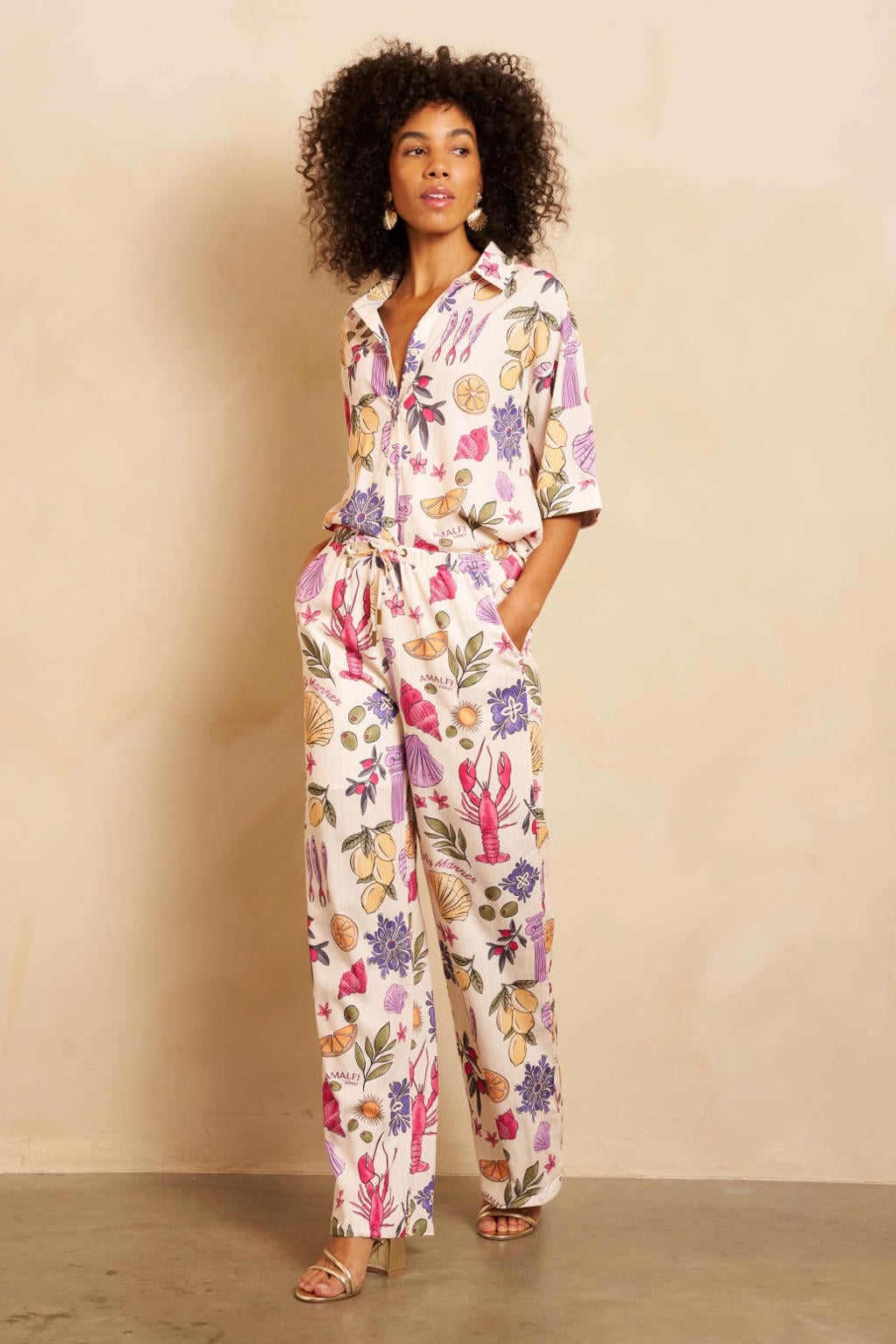 Multikleurige dames Lofty Manner straight regular waist broek van polyester met elastische tailleband met koord