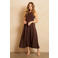 Lofty Manner viscose maxi a-lijn jurk met plooien en logo - bruin