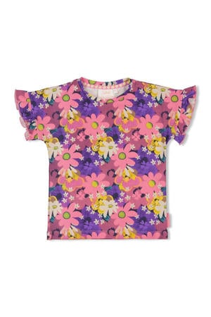 T-shirt Rolling into Spring roze/paars/geel