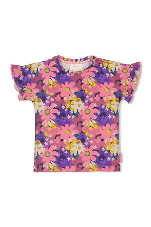 T-shirt Rolling into Spring roze/paars/geel