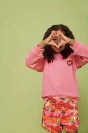thumbnail: Jubel sweater Salsa Sunset met backprint roze